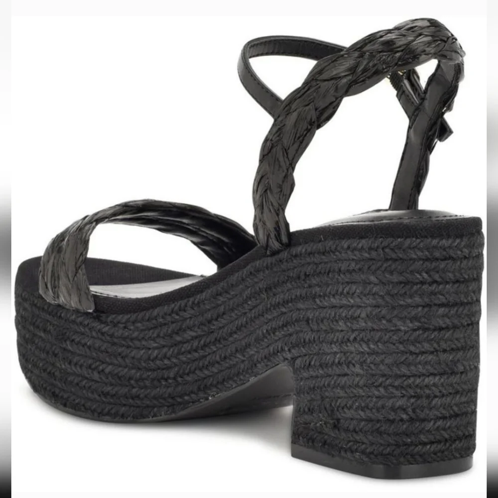 New w/Box Nine West Rivva 3 Rafia Braided Strap Espadrille Platform Wedge Sandal